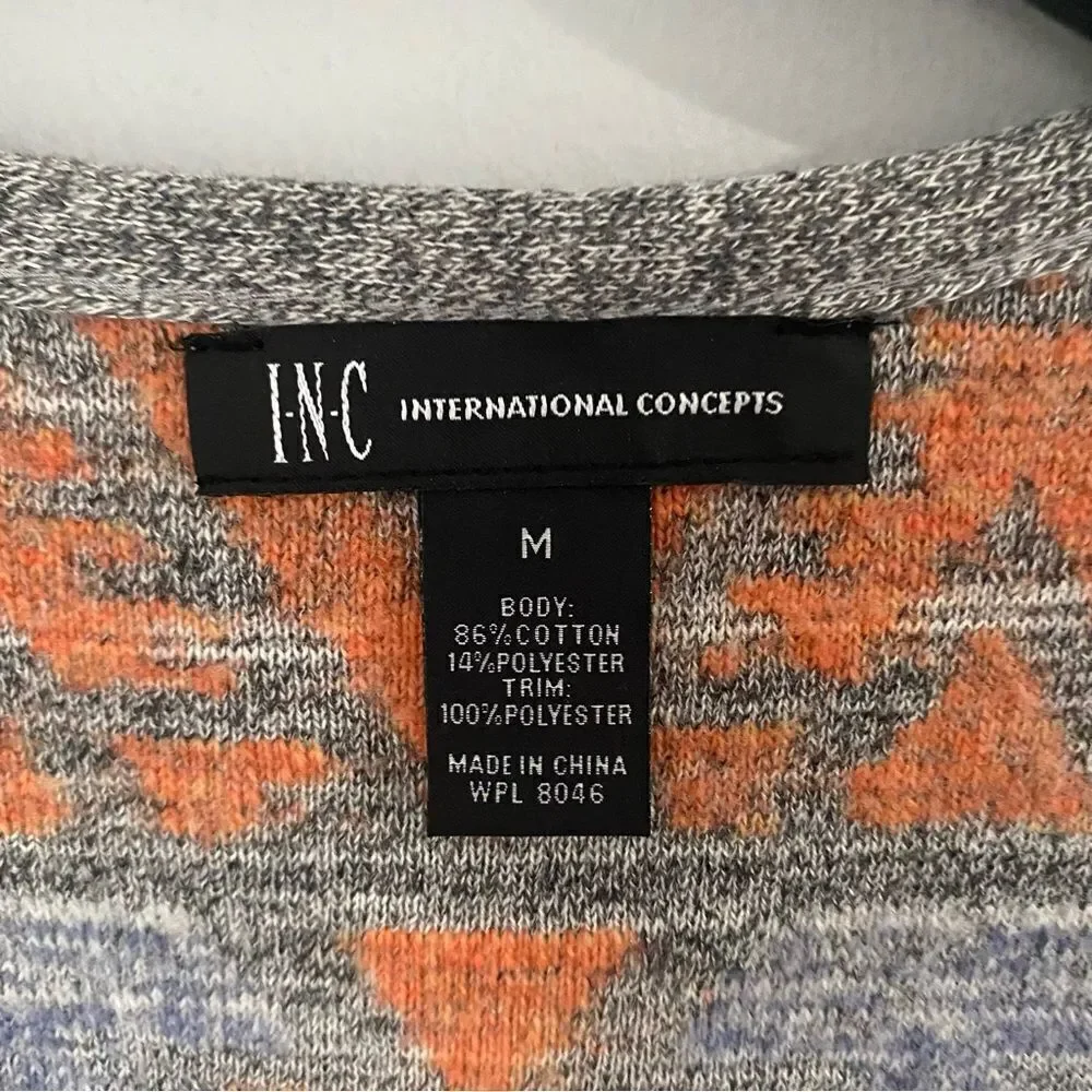 INC Womens Aztec Print Fringe Open Front Winter Vest Orange M - Picture 2 of 3